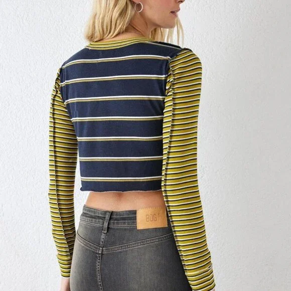 BDG Urban Outfitters Seb Spliced Stripe Tee Cropped Top Cotton M New - Picture 4 of 9